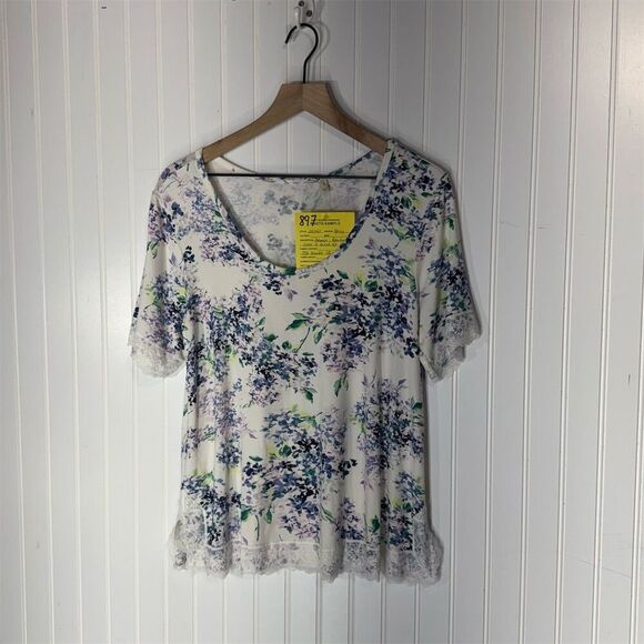 Rare New Soft Surroundings Bamboo Lace Trim Floral Photo Sample Top S Cottage - Picture 1 of 9